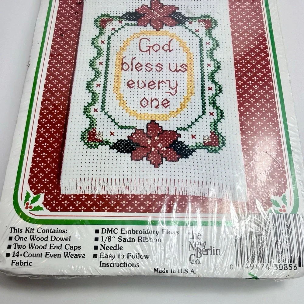 The New Berlin Co God Bless Us Every One Counted Cross Stitch Kit Wooden Dowel